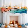 Geometric Fireplace Mantel Scarf Cover, Red Orange Teal Blue Tan Minimalist Stripes Mantel Shelf Top Scarf Runner for Christmas Halloween Thanksgiving Fall Indoor Decorations 60" L x 17" W view 2
