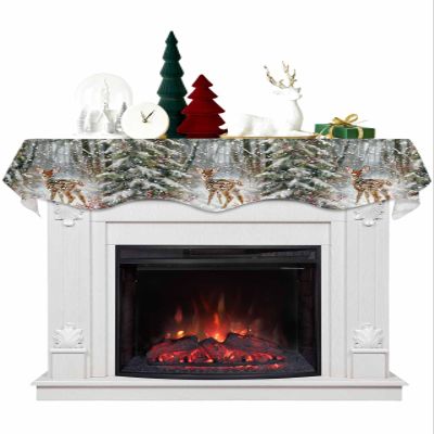 Christmas Elk Fireplace Mantel Scarf Cover, Snowflakes Vintage Forest Deer Snow Mantel Shelf Top Scarf Runner for Christmas Halloween Thanksgiving Fall Indoor Decorations 60" L x 17" W