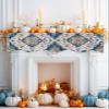 Navy Blue Boho Fireplace Mantel Scarf Cover, Orange Ethnic Tribal Bohemian Mandala Floral Mantel Shelf Top Scarf Runner for Christmas Halloween Thanksgiving Fall Indoor Decorations 60" L x 17" W view 2