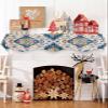 Navy Blue Boho Fireplace Mantel Scarf Cover, Orange Ethnic Tribal Bohemian Mandala Floral Mantel Shelf Top Scarf Runner for Christmas Halloween Thanksgiving Fall Indoor Decorations 60" L x 17" W view 3