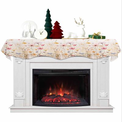 Flower Fireplace Mantel Scarf Cover, Romantic Vintage Botanical Plant Herb Mantel Shelf Top Scarf Runner for Christmas Halloween Thanksgiving Fall Indoor Decorations 60" L x 17" W