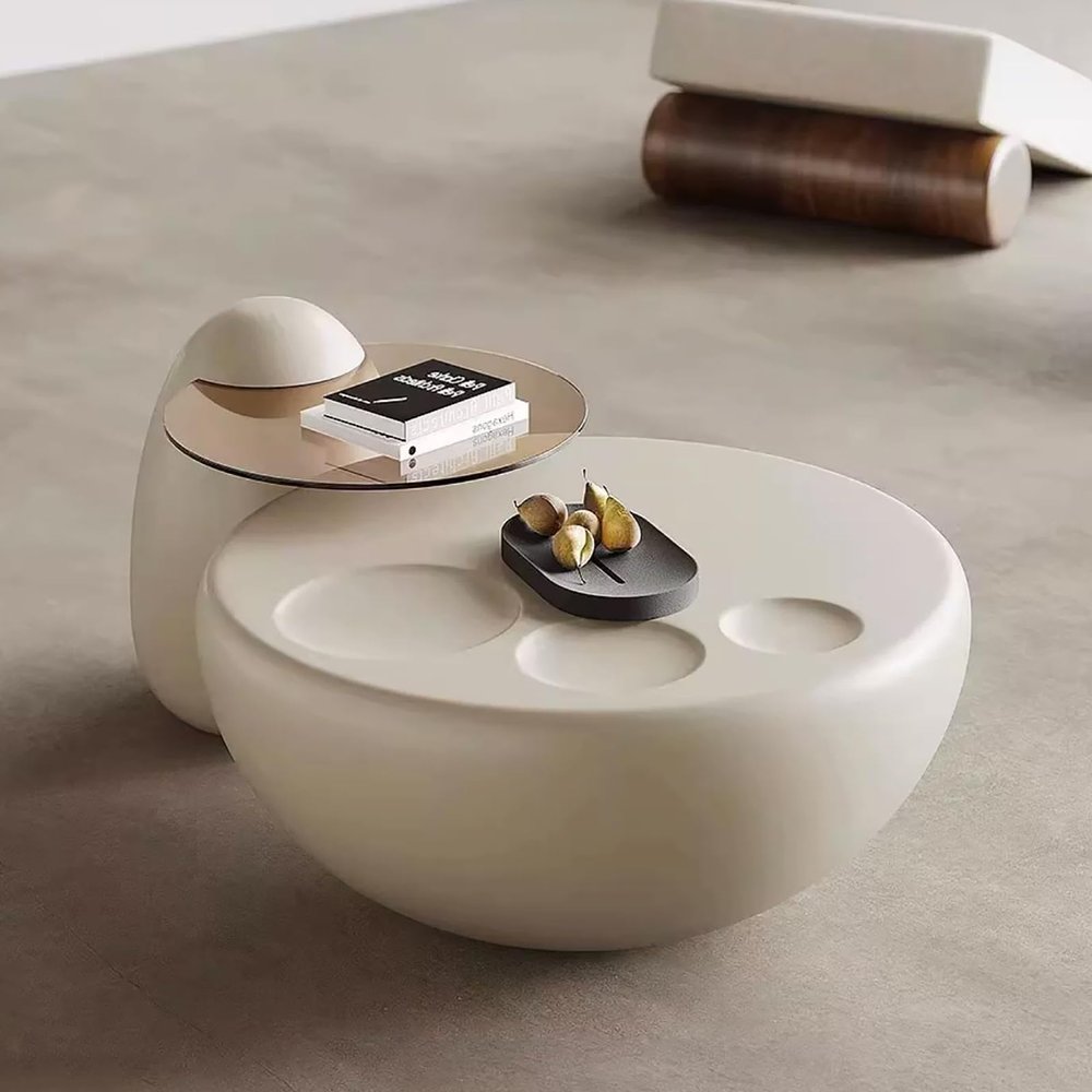 31.5" Round Coffee Table and End Table Set, Modern Nesting Coffee Table Set of 2, Drum Coffee Table for Living Room Table Set for Home Office