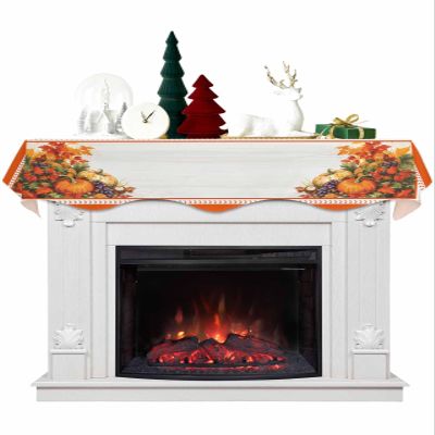 Fall Thanksgiving Orange Pumpkin Fireplace Mantel Scarf Cover, Autumn Grape Corn Maple Leaf Mantel Shelf Top Scarf Runner for Christmas Halloween Thanksgiving Fall Indoor Decorations 70" L x 17" W