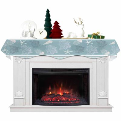 Coastal Blue Coral Fireplace Mantel Scarf Cover, Ocean Starfish Conch Sea Jellyfish Stripes Mantel Shelf Top Scarf Runner for Christmas Halloween Thanksgiving Fall Indoor Decorations 60" L x 17" W