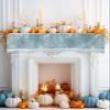 Coastal Blue Coral Fireplace Mantel Scarf Cover, Ocean Starfish Conch Sea Jellyfish Stripes Mantel Shelf Top Scarf Runner for Christmas Halloween Thanksgiving Fall Indoor Decorations 60" L x 17" W view 2