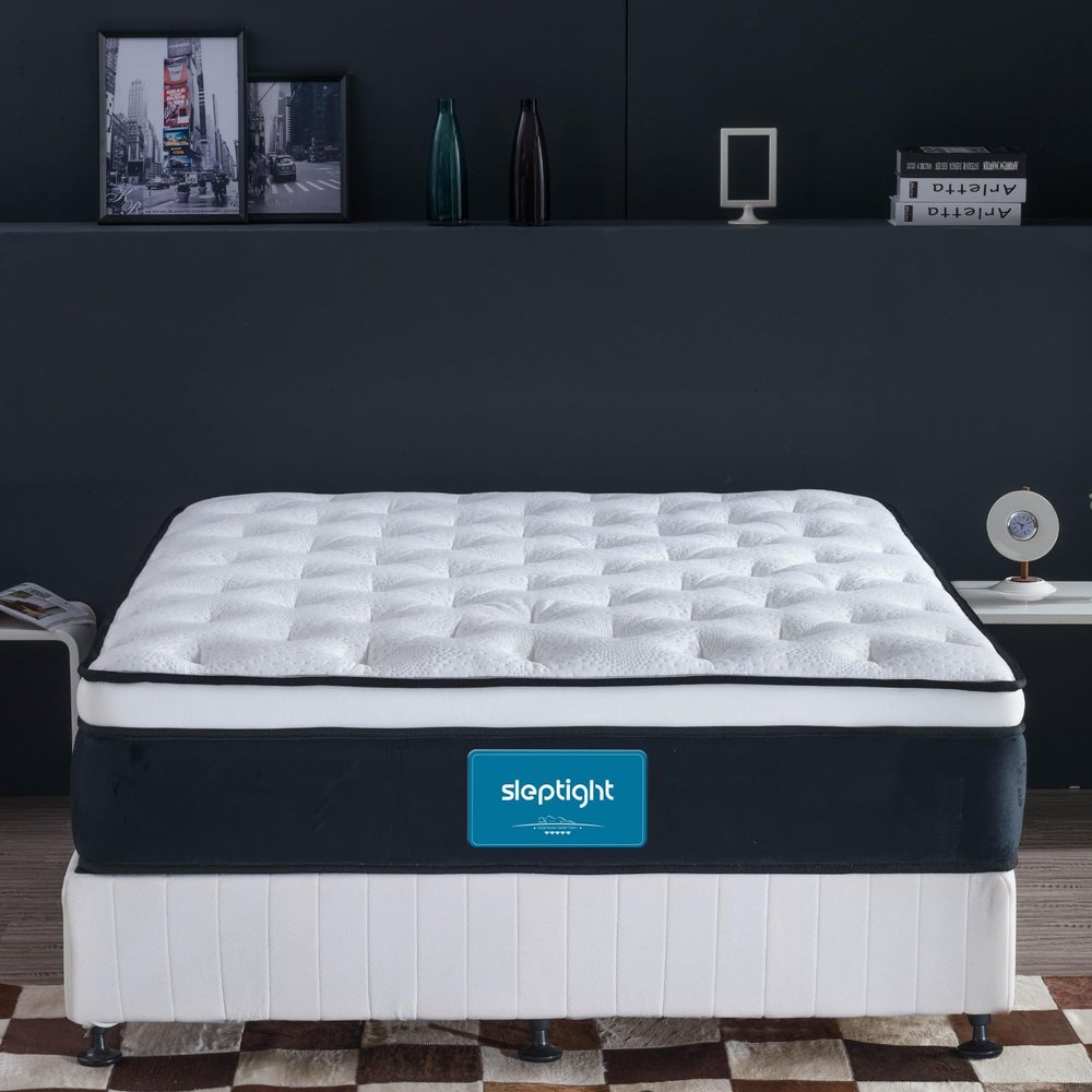 Sleptight King Mattress, 12 Inches Pillow Top Hybrid Mattress in a Bag, Memory Foam Pocket Spring for Medium Firm Support