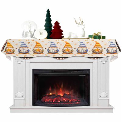 Thanksgiving Gnomes Fireplace Mantel Scarf Cover, Pumpkin Maple Leaves Brown Stripes Mantel Shelf Top Scarf Runner for Christmas Halloween Thanksgiving Fall Indoor Decorations 70" L x 17" W