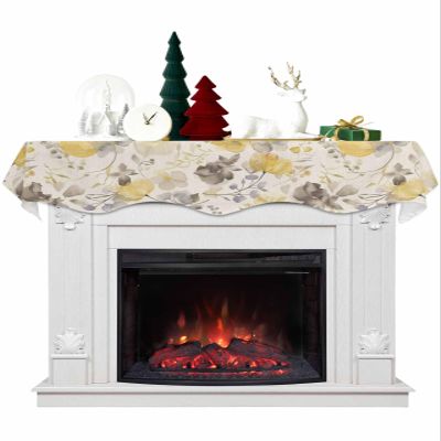 Yellow Flower Fireplace Mantel Scarf Cover, Farmhouse Floral Plants Grey Botanical Mantel Shelf Top Scarf Runner for Christmas Halloween Thanksgiving Fall Indoor Decorations 70" L x 17" W