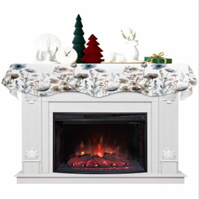 Fall Flower Fireplace Mantel Scarf Cover, Watercolor Floral Herb Blue Brown Mantel Shelf Top Scarf Runner for Christmas Halloween Thanksgiving Fall Indoor Decorations 90" L x 17" W