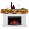 Hello Fall Fireplace Mantel Scarf Cover, Red Orange Thanksgiving Maple Leaf Animal Mantel Shelf Top Scarf Runner for Christmas Halloween Thanksgiving Fall Indoor Decorations 70" L x 17" W view 1