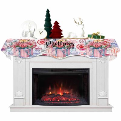 Vintage Floral Fireplace Mantel Scarf Cover, Watercolor Mother's Day Colored Mantel Shelf Top Scarf Runner for Christmas Halloween Thanksgiving Fall Indoor Decorations 60" L x 17" W