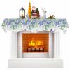 Blue Flower Fireplace Mantel Scarf Cover, Green Eucalyptus Spring Botanical Plant Plaid Mantel Shelf Top Scarf Runner for Christmas Halloween Thanksgiving Fall Indoor Decorations 60"L x 17"W view 1
