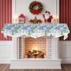 Blue Flower Fireplace Mantel Scarf Cover, Green Eucalyptus Spring Botanical Plant Plaid Mantel Shelf Top Scarf Runner for Christmas Halloween Thanksgiving Fall Indoor Decorations 60"L x 17"W view 2