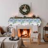 Blue Flower Fireplace Mantel Scarf Cover, Green Eucalyptus Spring Botanical Plant Plaid Mantel Shelf Top Scarf Runner for Christmas Halloween Thanksgiving Fall Indoor Decorations 60"L x 17"W view 3