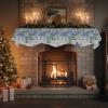 Blue Flower Fireplace Mantel Scarf Cover, Green Eucalyptus Spring Botanical Plant Plaid Mantel Shelf Top Scarf Runner for Christmas Halloween Thanksgiving Fall Indoor Decorations 60"L x 17"W view 4