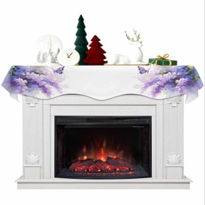 Purple Lavender Butterfly Fireplace Mantel Scarf Cover, Contemporary Pastoral Oil Painting Mantel Shelf Top Scarf Runner for Christmas Halloween Thanksgiving Fall Indoor Decorations 70" L x 17" W