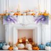 Purple Lavender Butterfly Fireplace Mantel Scarf Cover, Contemporary Pastoral Oil Painting Mantel Shelf Top Scarf Runner for Christmas Halloween Thanksgiving Fall Indoor Decorations 70" L x 17" W view 2