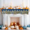 Christmas Blue Fireplace Mantel Scarf Cover, Rustic Snowflake Winter Pine Tree Rabbit Mantel Shelf Top Scarf Runner for Christmas Halloween Thanksgiving Fall Indoor Decorations 60" L x 17" W view 2