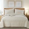 KASENTEX Luxury Velvet Quilt Set 3 Pieces Oversize Queen,Soft Bedspread Coverlet with 2 Pillow Shams, Lightweight Bed Blanket, Elegant Stitch Design, Machine Wash All Season Bedding,Light Khaki view 1