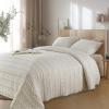 KASENTEX Luxury Velvet Quilt Set 3 Pieces Oversize Queen,Soft Bedspread Coverlet with 2 Pillow Shams, Lightweight Bed Blanket, Elegant Stitch Design, Machine Wash All Season Bedding,Light Khaki view 4