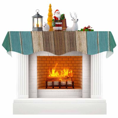 Falaniique Teal Green Farmhouse Vintage Brown Wood Grain Fireplace Mantel Scarf Cover, Mantel Shelf Top Scarf Runner for Christmas Halloween Thanksgiving Fall Indoor Decorations 60" L x 17" W