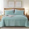 KASENTEX Luxury Velvet Quilt Set,Oversize Queen 102"x106",Soft Bedspread Coverlet with 2 Pillow Shams, Lightweight Bed Blanket, Line Stitch Geometric, Machine Wash,Summer Bedding Set,Lake Blue view 1