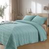 KASENTEX Luxury Velvet Quilt Set,Oversize Queen 102"x106",Soft Bedspread Coverlet with 2 Pillow Shams, Lightweight Bed Blanket, Line Stitch Geometric, Machine Wash,Summer Bedding Set,Lake Blue view 4