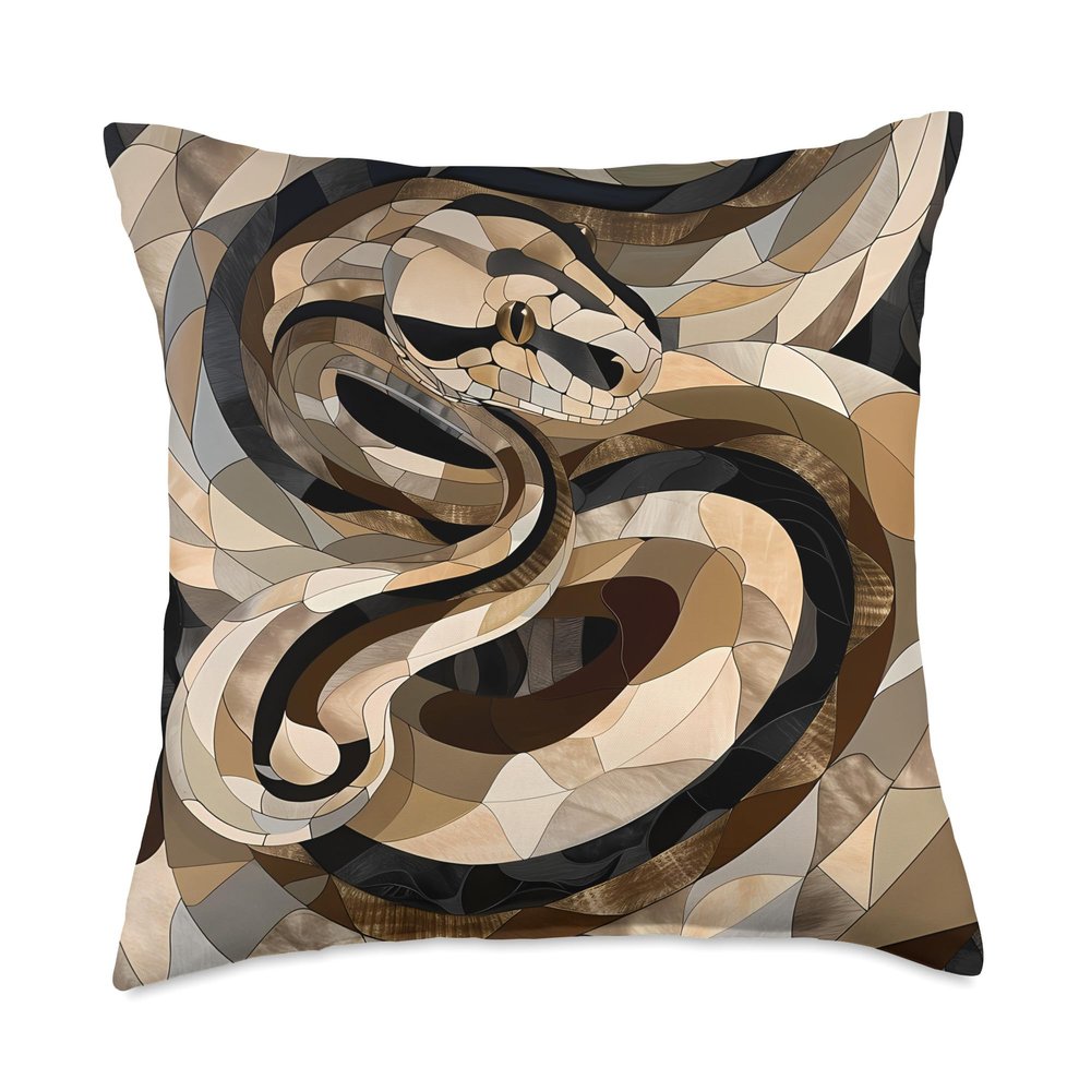 Ball Python Art - Cubism Snake Painting Wildlife Pattern Throw Pillow