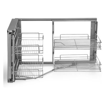 Kitchen Organizer 15" Blind Corner Organizers, Magic Corner Base Cabinet Pull Out Left, 2 Tier Pull Out Cabinet Organizer for Kitchen Cabinet (LeftOpen)