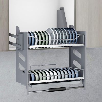 LIPJIA Kitchen Organizer High Cabinet 3-Tier Pull Down Shelf, Metal Storage Shelf, Retractable Large Capacity Shelf, Heavy Duty Organizer for Tall Kitchen/Bathroom Cabinets