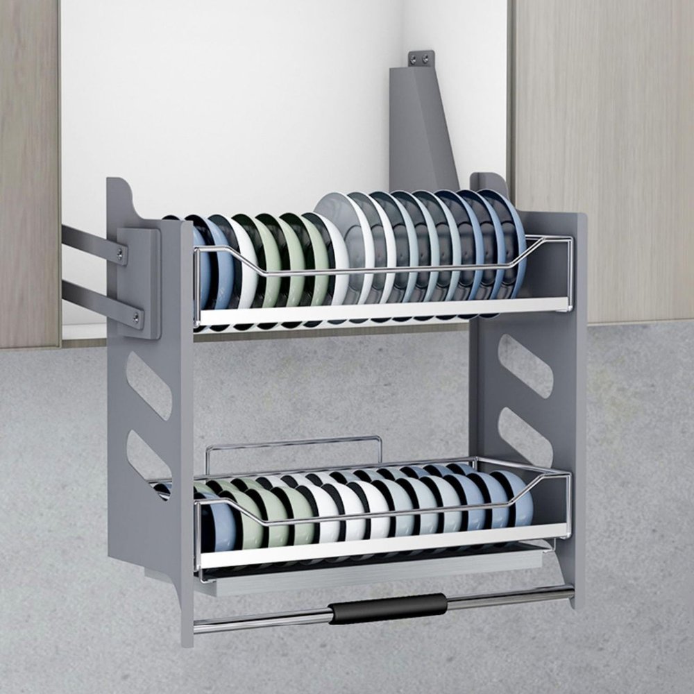 LIPJIA Kitchen Organizer High Cabinet 3-Tier Pull Down Shelf, Metal Storage Shelf, Retractable Large Capacity Shelf, Heavy Duty Organizer for Tall Kitchen/Bathroom Cabinets