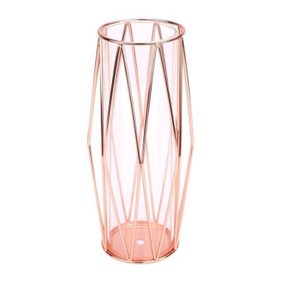Vases Glass Flower Vase with Geometric Metal Holder Rose Gold Metal Holder Vase Flower Vase Bouquet for Living Room Wedding Home Table Flower Dcor