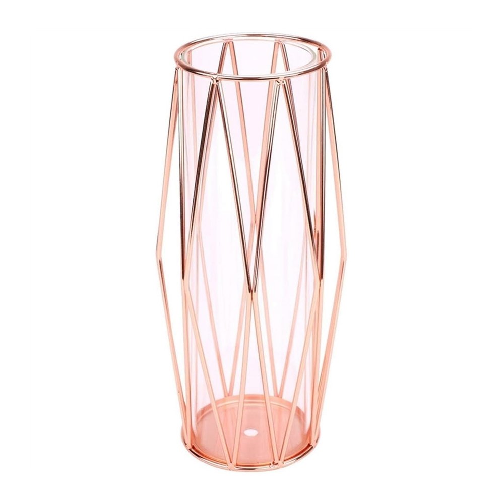 Vases Glass Flower Vase with Geometric Metal Holder Rose Gold Metal Holder Vase Flower Vase Bouquet for Living Room Wedding Home Table Flower Dcor