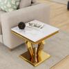 ACEDCOR Gold End Table, 22" Square Living Room End Table, Luxury Side Table with Polished Geometric Base for Home, Office view 4
