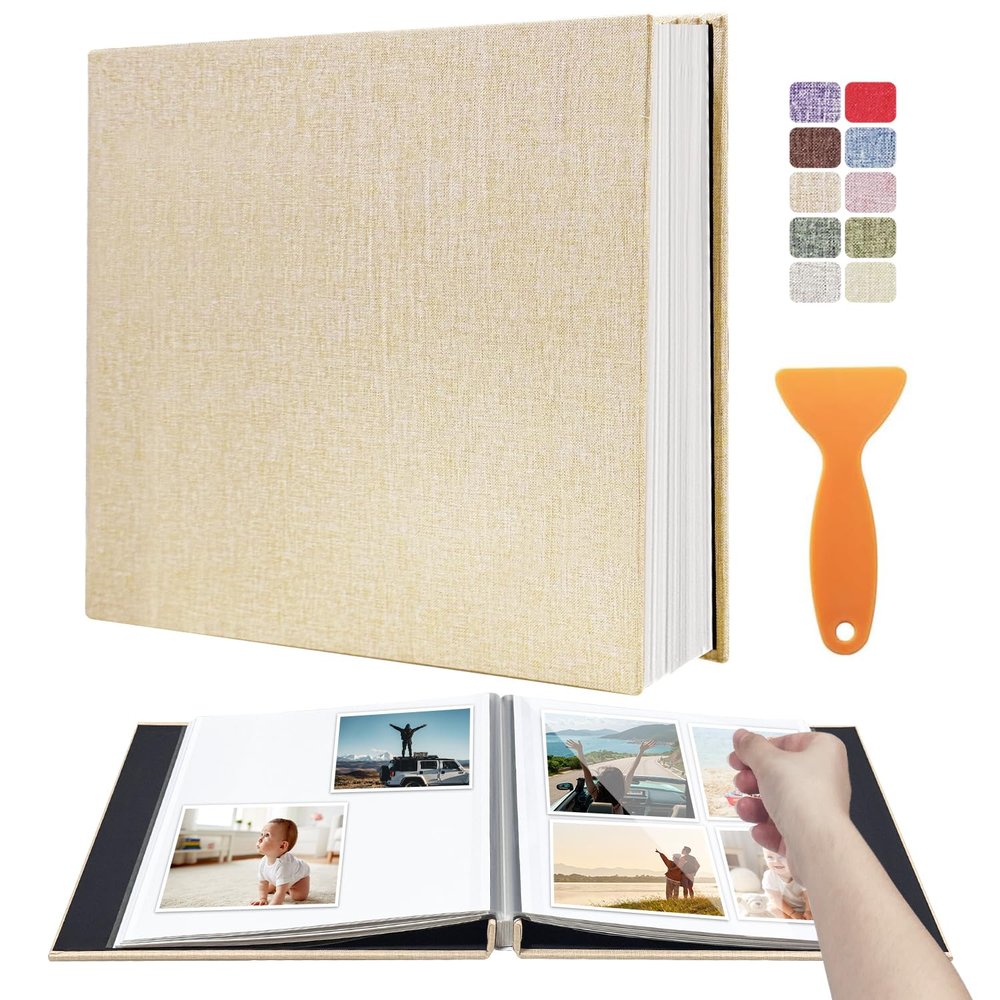 Large Photo Album Self Adhesive Scrapbook Album for 46 810 Pictures DIY Magnetic Linen Cover Album 60 Pages for Family Wedding Gifts with Metal Pen and Plastic Board