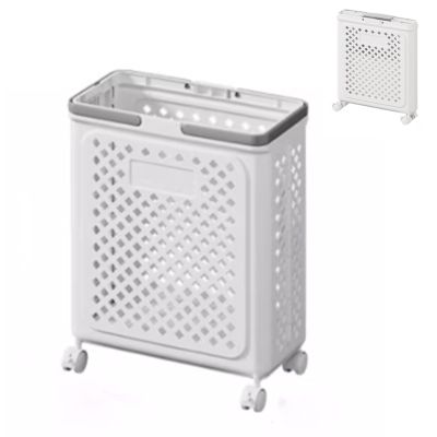 Rolling Laundry Basket, Slim Foldable Laundry Hamper With Wheels Large Capacity Mesh Dirty Clothes Basket With 2 Handles Easy To Move & Save Space(White,36 * 19 * 47cm)