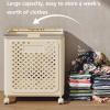 Rolling Laundry Basket, Slim Foldable Laundry Hamper With Wheels Large Capacity Mesh Dirty Clothes Basket With 2 Handles Easy To Move & Save Space(White,36 * 19 * 47cm) view 3