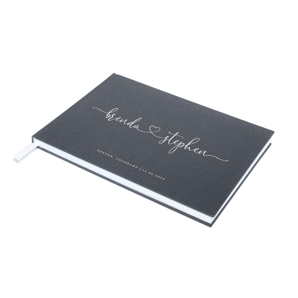 Personalized Guest Book | Elegant 14 Color Hardcover Custom Guestbook for Wedding Reception | 60 Blank Sheets for Signing - Gray Color
