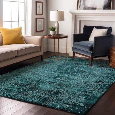 Addison Rugs Mayfield AMF559 Teal 8' x 10' Indoor Premium Machine Washable Rug, Silky Soft, Easy Clean, Non Shedding, Bedroom, Living Room, Dining Room, Kitchen, Patio Rug