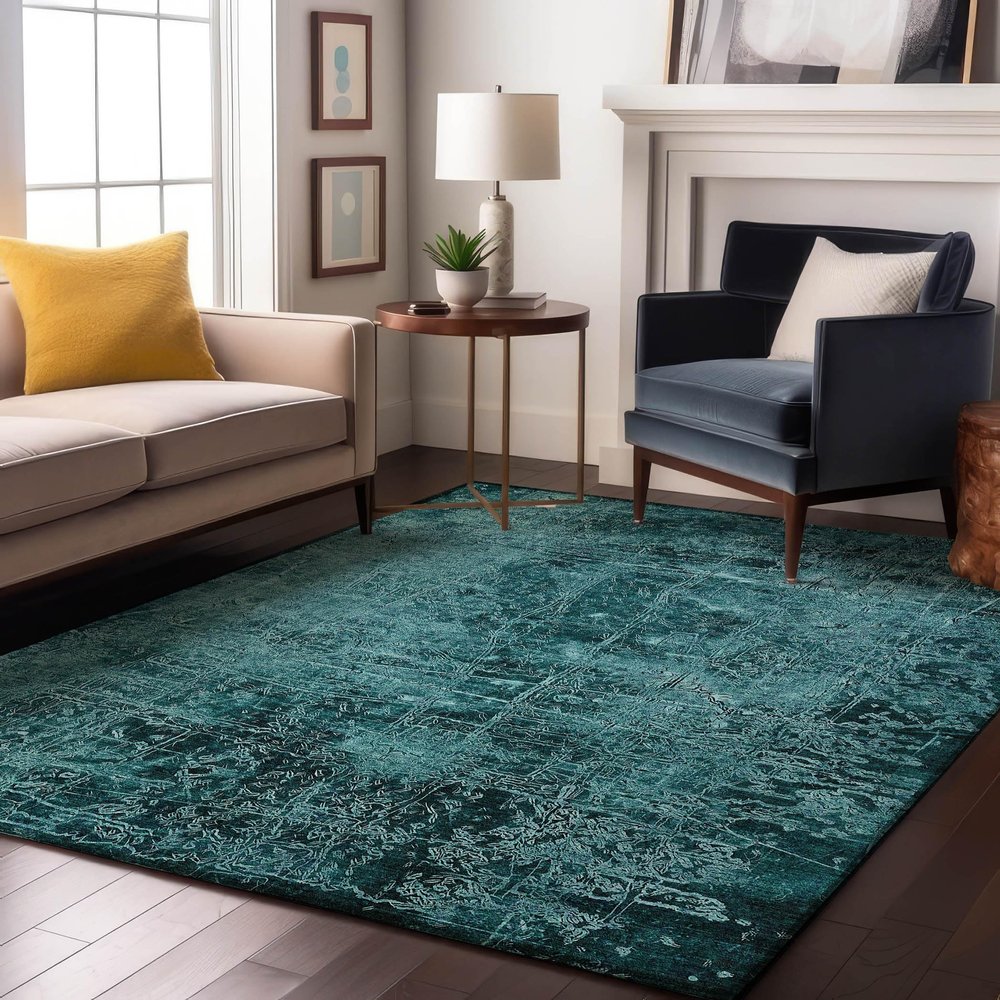 Addison Rugs Mayfield AMF559 Teal 8' x 10' Indoor Premium Machine Washable Rug, Silky Soft, Easy Clean, Non Shedding, Bedroom, Living Room, Dining Room, Kitchen, Patio Rug