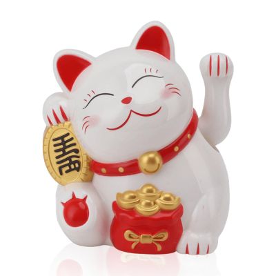 Jwthee 5.5in Lucky Cat Waving Arm, Electric Waving Lucky Fortune Cat Lucky Figurines Cat Waving Arm Statue Maneki Neko Lucky Fengshui Cat for Home Display Car Decor