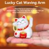 Jwthee 5.5in Lucky Cat Waving Arm, Electric Waving Lucky Fortune Cat Lucky Figurines Cat Waving Arm Statue Maneki Neko Lucky Fengshui Cat for Home Display Car Decor view 3