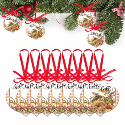 2024 Christmas Ornament 8 PCS Thanksgiving Squirrel Harvest Fruit Acrylic Xmas Tree Tag Hanging Decorations,Christmas Trees Ornaments with Ribbon for Holiday Party Home Hello Fall Quote Orange Check