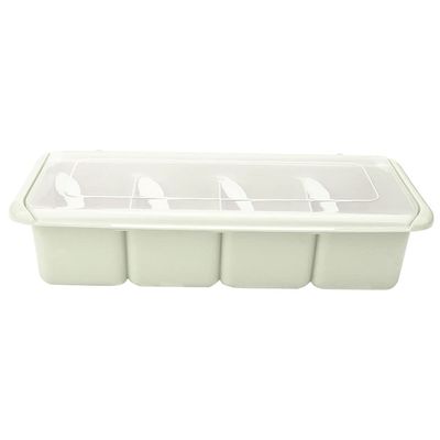Beufee 2PCS Classic Green Plastic Spice Box, 4 Compartment Spice Rack with Spoon, Approx.29*11.5*7cm / 11.42*4.53*2.76in