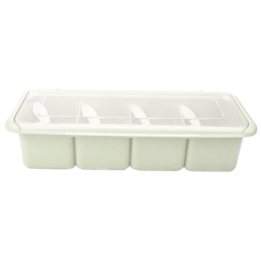 Beufee 2PCS Classic Green Plastic Spice Box, 4 Compartment Spice Rack with Spoon, Approx.29*11.5*7cm / 11.42*4.53*2.76in