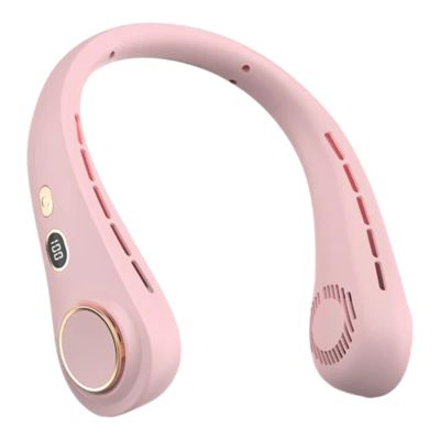Portable Bladeless Turbine Neck Fan, 1500 mAh, 5 Speeds, USB Rechargeable, 5 Colors - Black, Blue, White, Pink, Dark Blue (7.5x7.9x2.4 in) (Pink, 7.9x7.5x2.4)