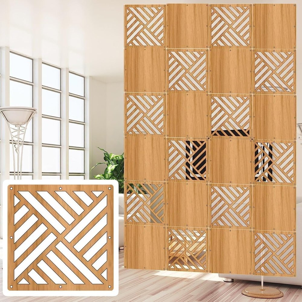 CukUJH Folding Wood Plastic Screen Panels Bedroom DIY Panel Screen Partitions, Ceiling Partitions Privacy Screens(Natural a,65Pcs)