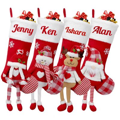 Personalized Christmas Stockings with Name-18" Large Red Custom Name Family Christmas Stocking, Embroidery Xmas Stockings for Family, Boys, Girls, Kids & Friends for Holiday Party Dcor (3 pcs)