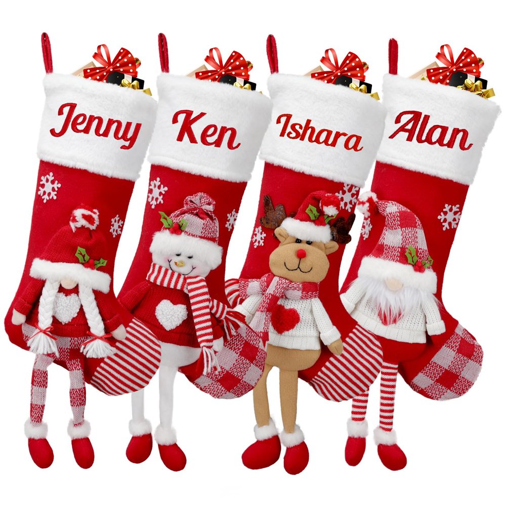 Personalized Christmas Stockings with Name-18" Large Red Custom Name Family Christmas Stocking, Embroidery Xmas Stockings for Family, Boys, Girls, Kids & Friends for Holiday Party Dcor (3 pcs)