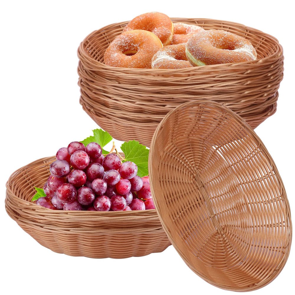 Kukmakri 11 Inch Oval Poly Wicker Basket - Bulk, 11 Pack, Bread Serving Baskets for Home & Restaurant Use